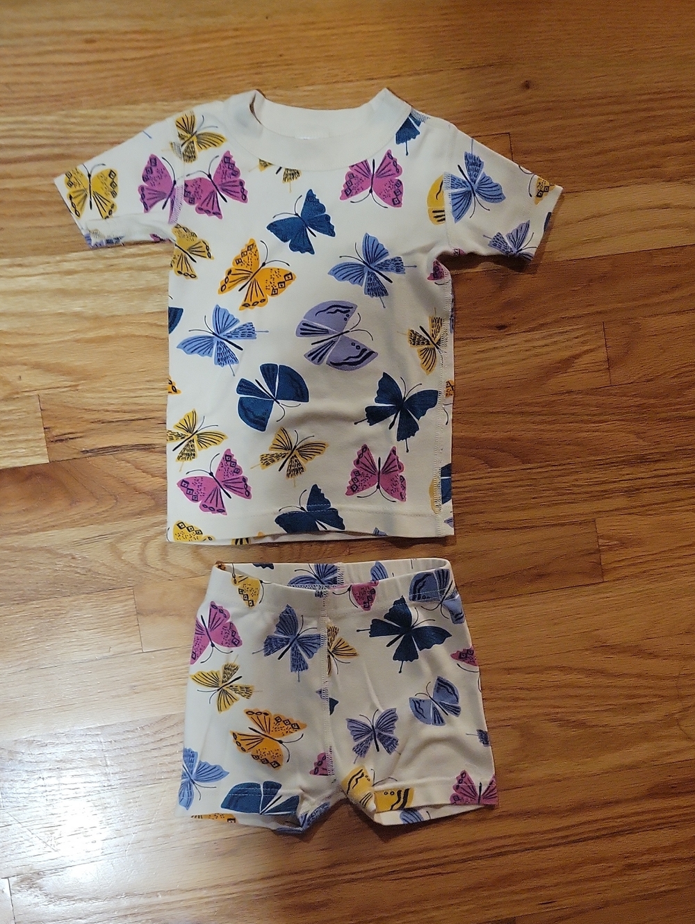 Hanna Andersson Toddler Pajama Set with Blue, Pink & Yellow Butterflies, Size 3T
